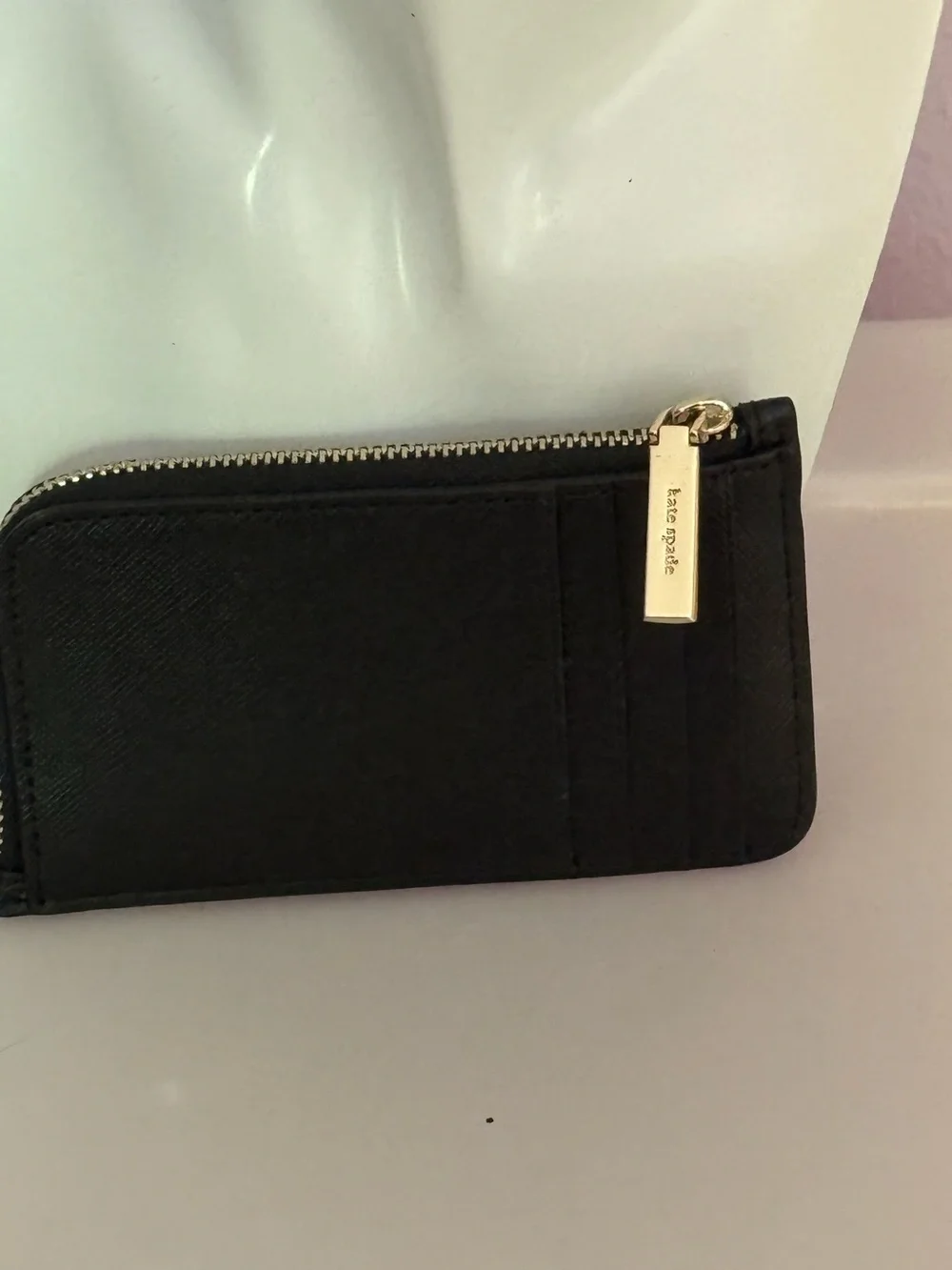 kate spade Black Leather Zip Coin and Card holder